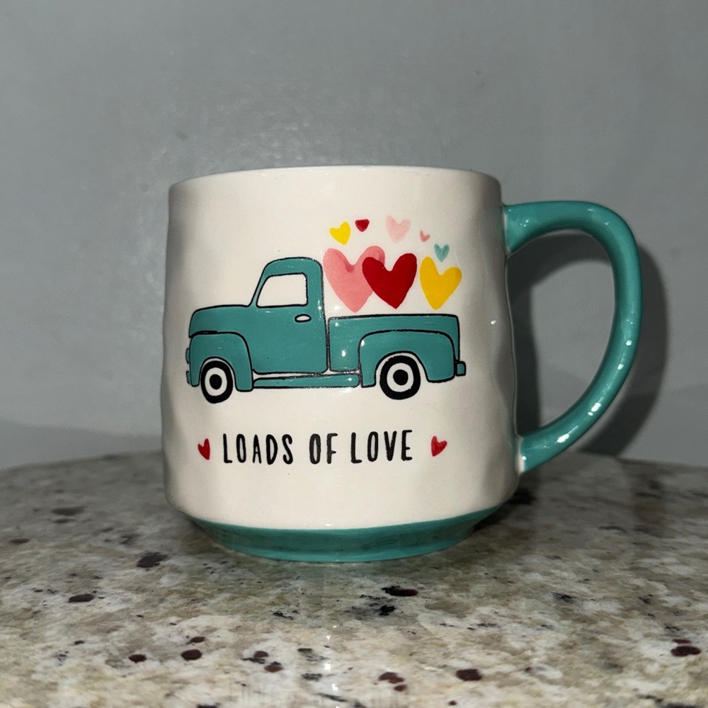 Loads of Love Cute Truck Mug with Colorful Hearts and Teal Handle LANG by Design